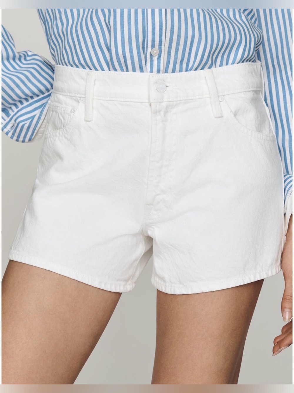 NWT MOTHER The Dodger White Picket Fence Clean Hem Denim Shorts SZ 28 RV $208